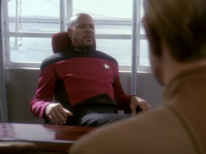 (Benjamin Sisko, acting head of Starfleet Security in 2372)

In 2372, Admiral Leyton made Benjamin Sisko acting head of Starfleet Security in the face of the apparent Changeling infiltration of Starfleet. In this capacity, Sisko discovered that Leyton was using the recent bombing of the Antwerp Conference as an excuse to attempt to seize power by the military by instilling paranoia about the threat posed by the Dominion. Sisko subsequently uncovered Leyton's conspiracy, forcing him to resign, and returned to Deep Space 9.

After Sisko was attacked by a member of the Cult of the Pah-wraiths in early 2375, he gave a statement to Starfleet Security.


