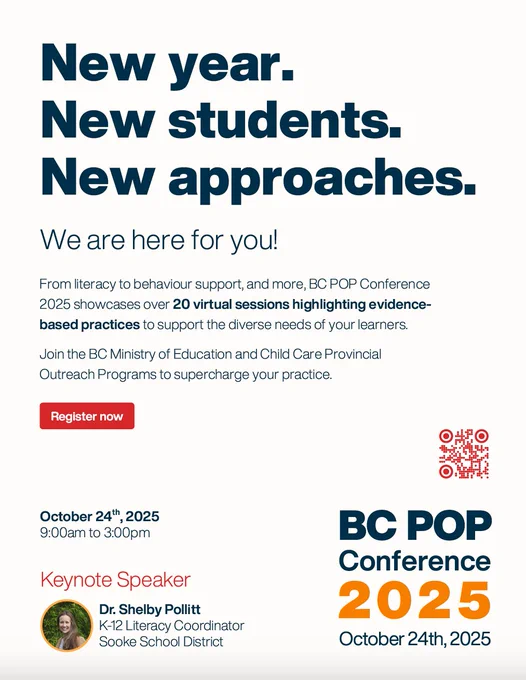 BC POPConference is a free virtual conference on Oct. 24th, put on by the Ministry of Education and Child Care's Provincial Outreach Programs. To register or get more information, visit popcon.ca
