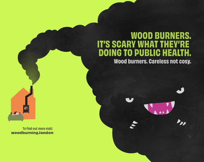 London Wood Burning Project advert alerting residents to the health risks of wood burners.
