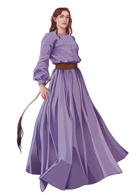 An image of a Huldra with long flowing robes and a defiant expression.