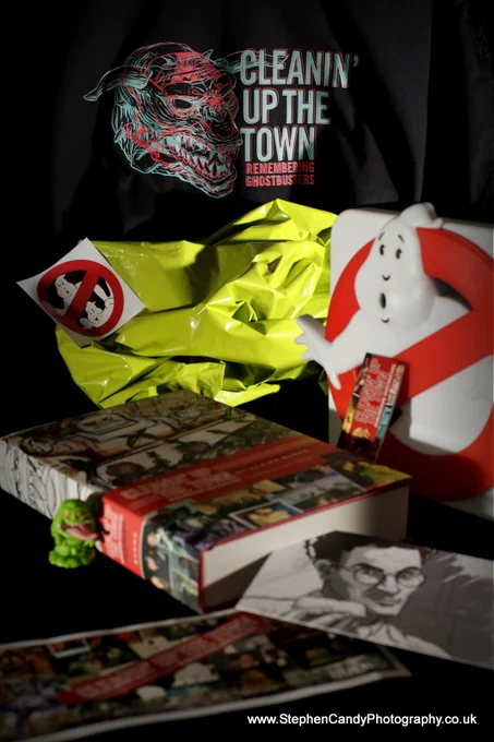 Terror Dog T-shirt promoting "Cleanin' Up The Town" documentary, with the related book and some Ghostbusters ephemera.