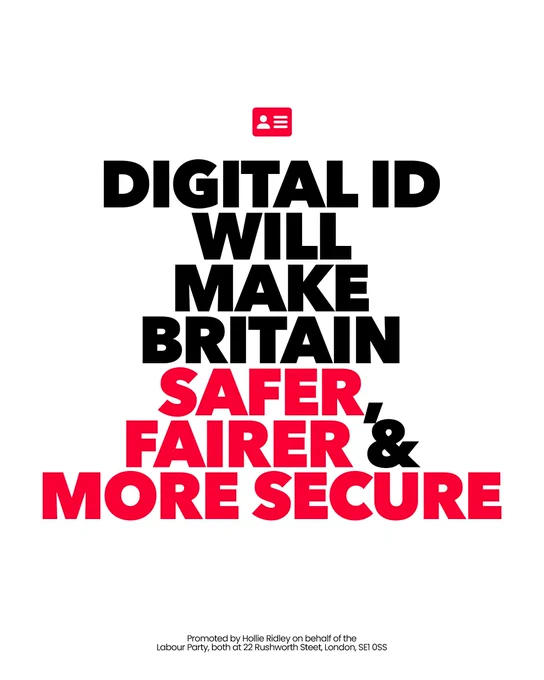 Text: Digital ID will make Britain safer, fairer and more secure