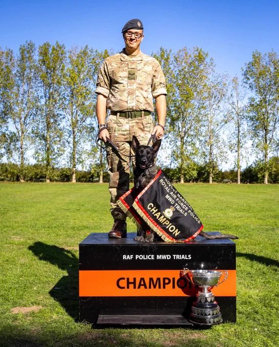 2025 Trial champion, Cpl Bleach and MWD Axel from RAF Akrotiri on the winners podium 