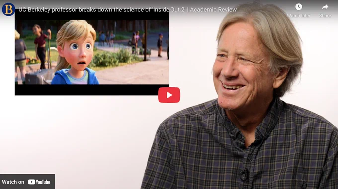 Video screenshot from Professor Keltner's Academic Review video about contributing to Pixar's Inside Out.