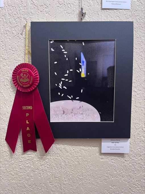 student artwork with 2nd place ribbon