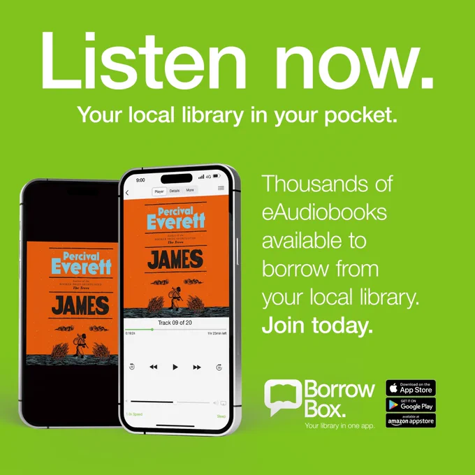 Graphic from BorrowBox promoting the eAudiobook of James by Percival Everett.