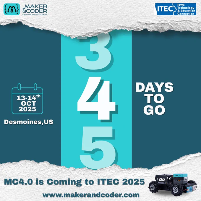 We’re heading to Iowa! 🇺🇸
Join Maker & Coder at Iowa Technology & Education Connection #ITEC2025 (Oct 13–14, Des Moines) as we showcase how AI, IoT & robotics are shaping the future of STEM education.

📍 Let’s build future innovators together!
🔗 makerandcoder.com

#EdTech #STEM #FutureSkills #AIinEducation