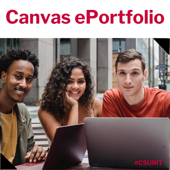 Three students sitting outdoors at a table with laptops, collaborating on a project in an urban setting.