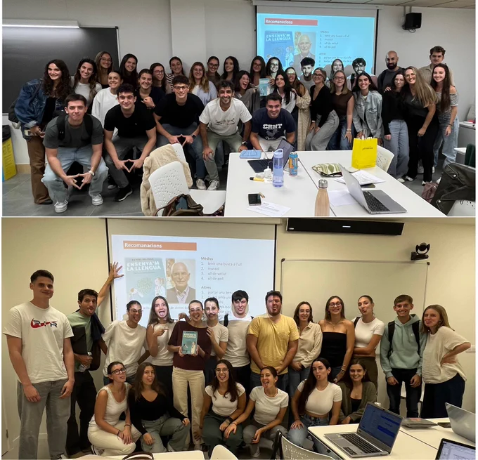 Grup d'estudiants de les unitats docents de Vic (superior) i Manresa (inferior i traient la llengua), Facultat de Medicina UVic-UCC