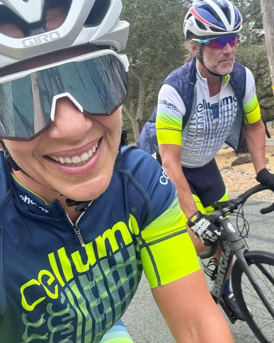 Brenda Lyons and Micky Dymond —two former pro cyclists still riding strong (and glowing even stronger).