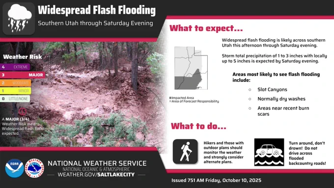 Image showing a widespread threat of flash flooding across southern Utah through Saturday evening.