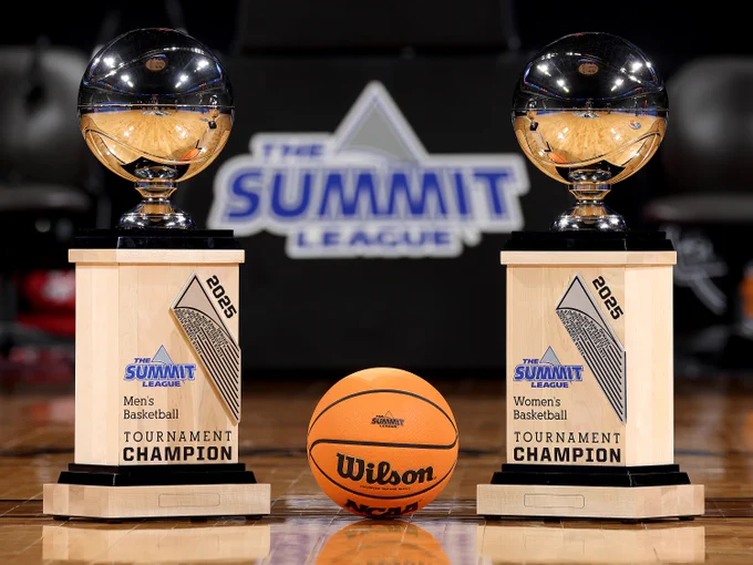 Summit League basketball championship trophies. Photo courtesy the Summit League