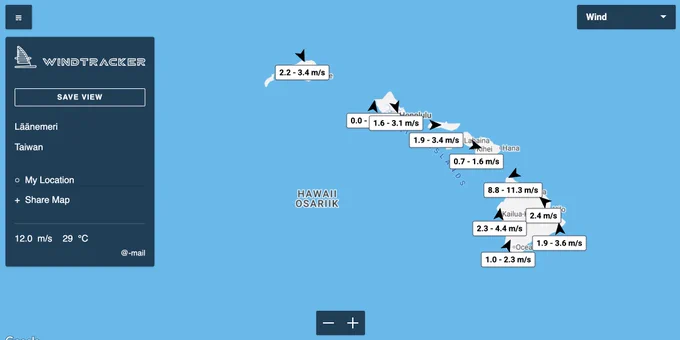 Latest wind readings from Hawaii.