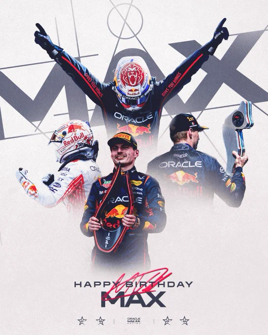 Graphic features 'happy birthday, Max' text in the bottom half, with four cutouts of Max from this season (showing each of his '25 wins).