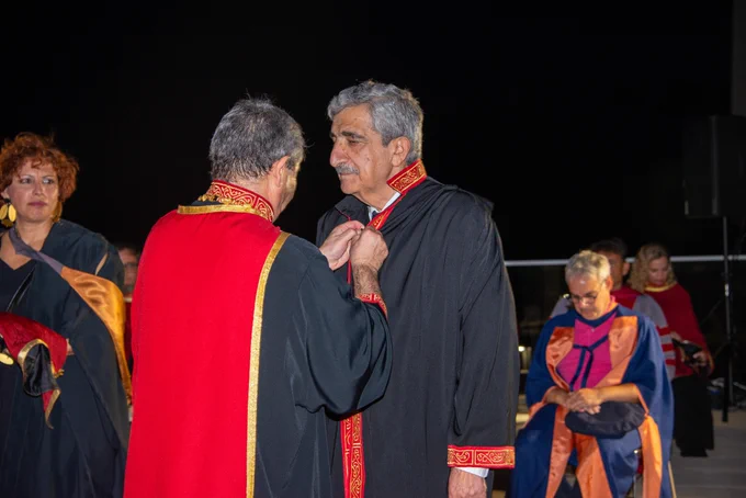 Prof. Stelios Kyriakides receiving an honorary doctorate from Cyprus University