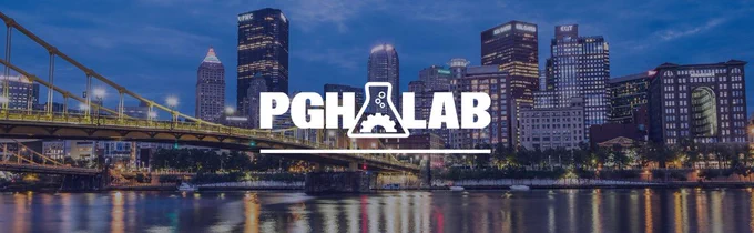 The PGH Lab logo on a background of the City of Pittsburgh skyline