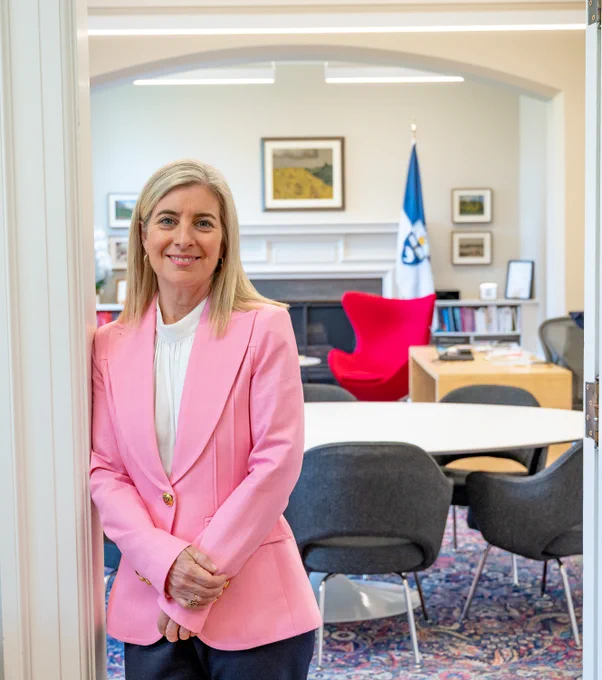 President Melanie Woodin in her office at U of T (photo by Lisa Sakulensky)