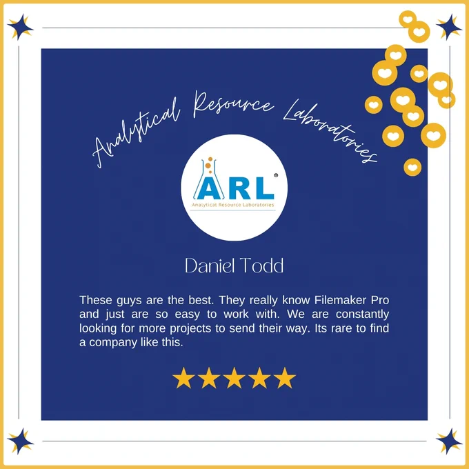 Analytical Resource Laboratories review of 360Works:
These guys are the best. They really know FileMaker Pro and just are so easy to work with. We are constantly looking for more projects to send their way. It's rare to find a company like this.