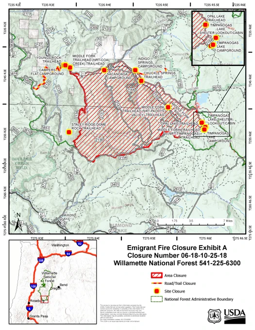 A map of an area that shows a closed area in red hash marks