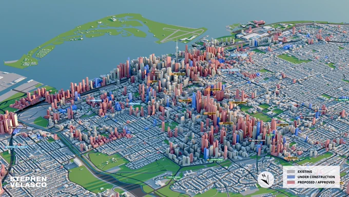 3D model of development activity in Downtown Toronto.