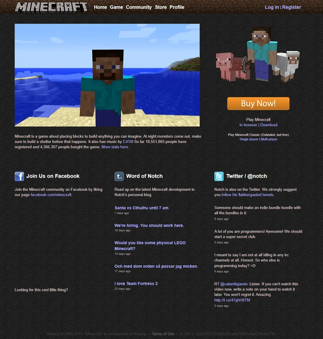 Minecraft website in 2011