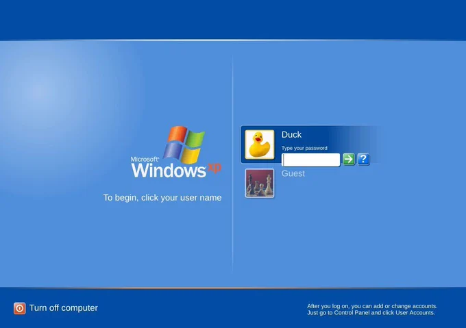 Windows XP login screen