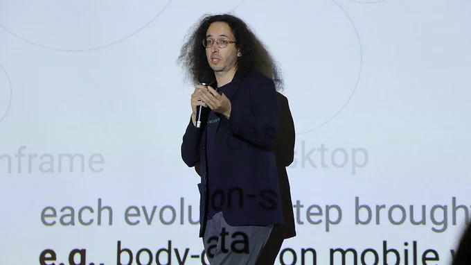 Pedro Lopes on stage for his Vision talk.