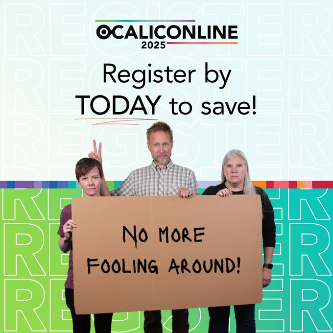 Three individuals stand side by side, wearing unimpressed expressions and holding a sign that reads "No more fooling around." The man in the center playfully gestures with bunny ears by holding up two fingers behind one woman's head. The sign also features a call to action: "Register by TODAY to save!" Above, the logo for the 2025 conference is displayed prominently.