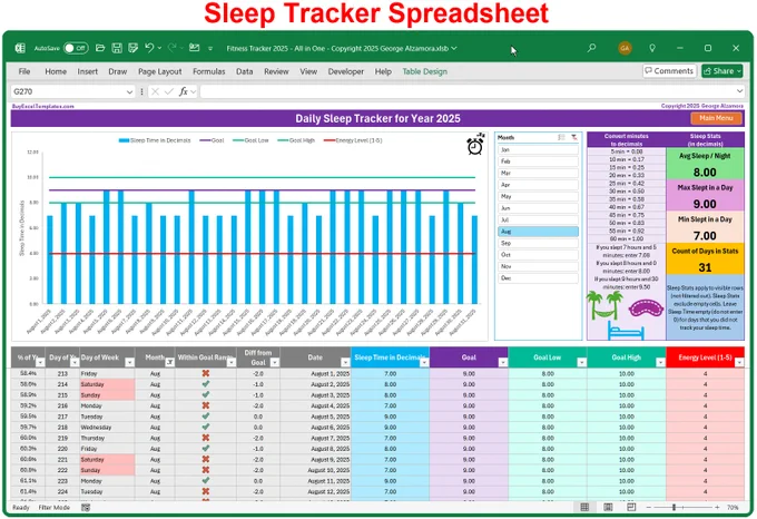 Sleep Tracker Spreadsheet