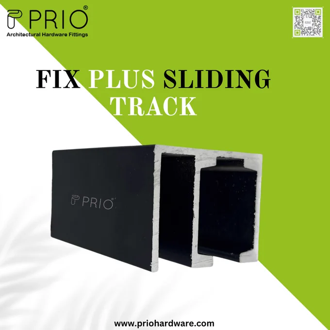 PRIO Fix Plus Sliding Track hardware fitting with company logo.