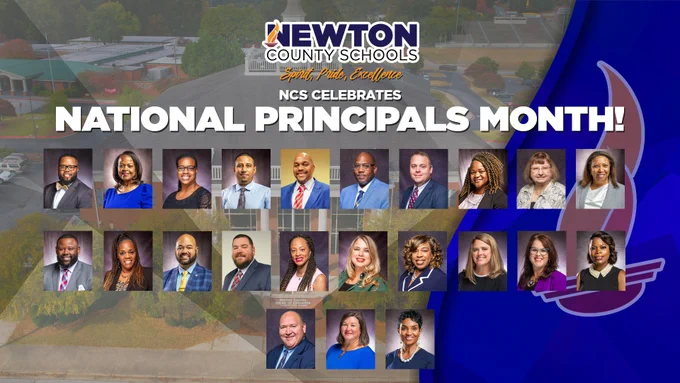 Newton County Schools Celebrates National Principals Month. Graphic includes headshot of each of our district's 23 principals. 