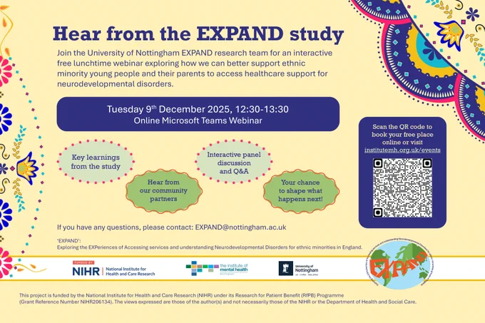 Hear from the EXPAND study online seminar event poster

This session will include:

1. Key learnings from EXPAND
2. Voices from our community partners
3. An interactive panel discussion and Q&A
4. Your chance to shape what happens next!