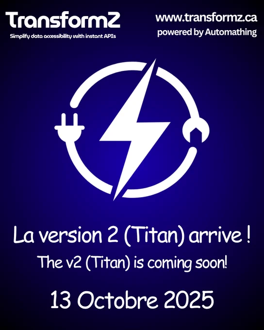Vous avez parlé. Nous avons accéléré. @TransformZHQ v2 (Titan) arrive le 13 octobre 2025 ... plus tôt que prévu.

Il y a un mois, nous lancions @TransformZHQ avec une ambition simple : rendre vos données accessibles en quelques minutes, sans friction technique.

Aujourd'hui, je veux vous partager ce premier mois qui dépasse toutes nos attentes.

Les chiffres qui nous motivent:
- Plus de 20 000 contenus consommés : site web, vidéos et publications. Vous nous lisez, vous nous regardez, vous nous challengez. Cette attention nous pousse à donner le meilleur.
- Des premiers utilisateurs qui parlent : vos retours détaillés, vos suggestions concrètes, vos cas d'usage réels alimentent notre feuille de route. Vous ne testez pas seulement un produit, vous le façonnez.
- Des démos qui confirment l'urgence : entreprise après entreprise, le constat est identique : l'accessibilité des données reste un problème majeur. Vous attendez des jours, des semaines, des mois pour accéder à vos propres informa