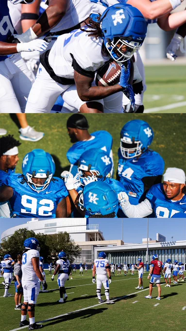 Top picture is of Jason Patterson. Middle picture is of the team in a huddle. Bottom picture is a wide shot of the offense together. 