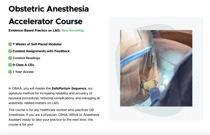 OB Anesthesia Accelerator Course Enrollment Open