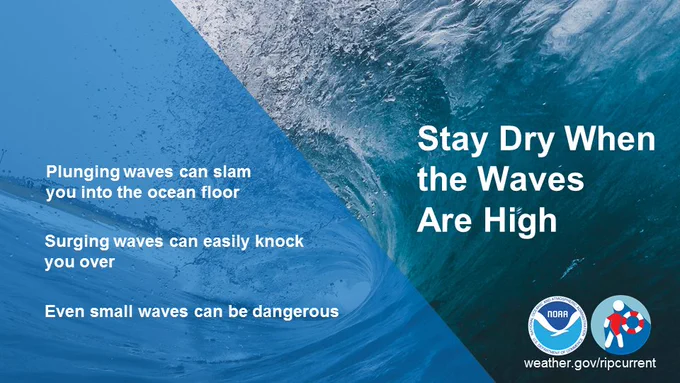 Stay dry when the waves are dry, plunging waves can  slam you into the ocean flood. Surging waves can easily knock you over.