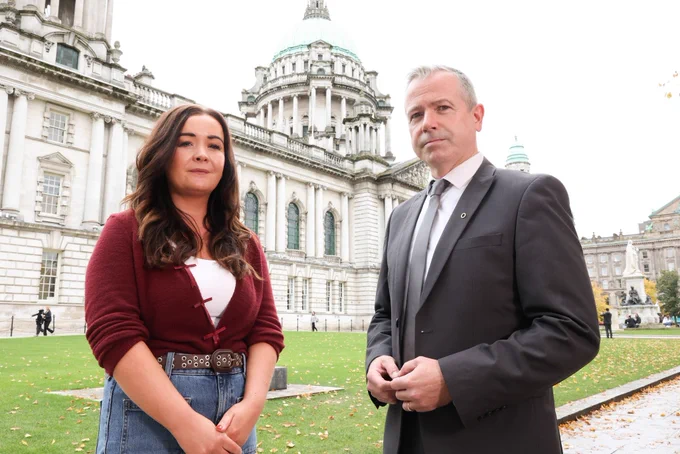 Councillor Natasha Brennan, Chair of Belfast City Council’s Strategic Policy and Resources Committee, and Pól Deeds, Deputy Chief Executive with Foras na Gaeilge, incoming Irish Language Commissioner and part of the council’s Irish Language Stakeholder Forum, welcome the adoption of a new Irish language policy for Belfast City Council.