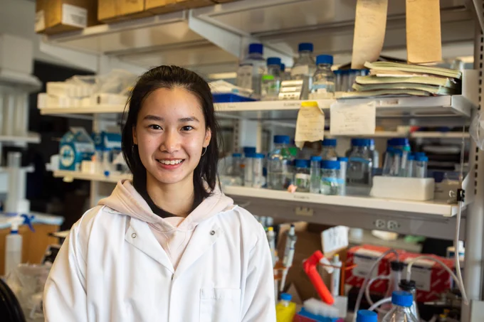Yiwei in the lab in Weill Hall