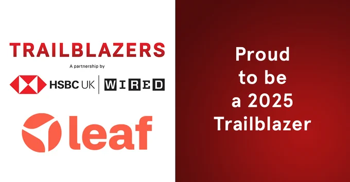 Official badge recognising Leaf as WIRED   HSBC UK Trailblazer 2025, celebrating businesses redefining industry standards through innovation, driving growth and leading positive change.