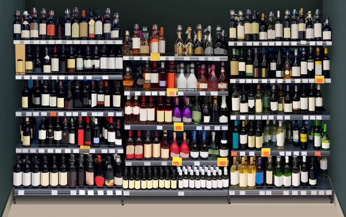 Aisle full of brandless liquor bottles neatly arranged on supermarket shelves, ready for design mock-ups.

https://stock.adobe.com/contributor/211338080/Whatson

#RetailDesign #ShelfDisplay #LiquorStore #Planogram #BrandlessMockup #Merchandising #PackagingDesign #VisualMerchandising #StoreLayout