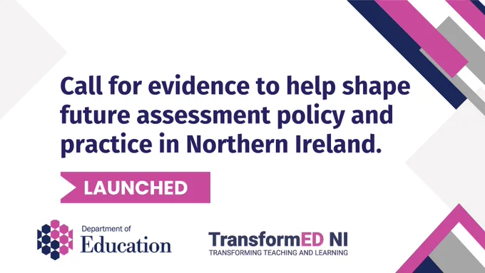 Illustrated graphic with added text 'Call for evidence to help shape future assessment policy and practice in Northern Ireland launched'