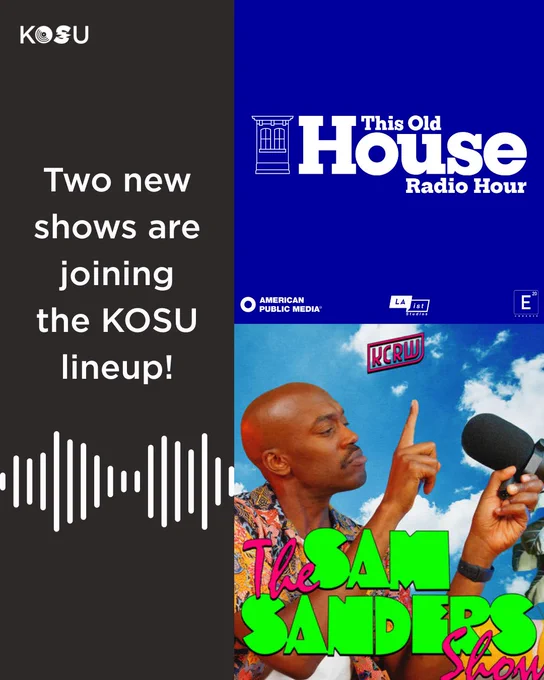 Two new shows are joining the KOSU lineup!

Logo for "This Old House Radio Hour"

Poster for "The Sam Sanders Show" featuring a man with a microphone against a blue sky background
