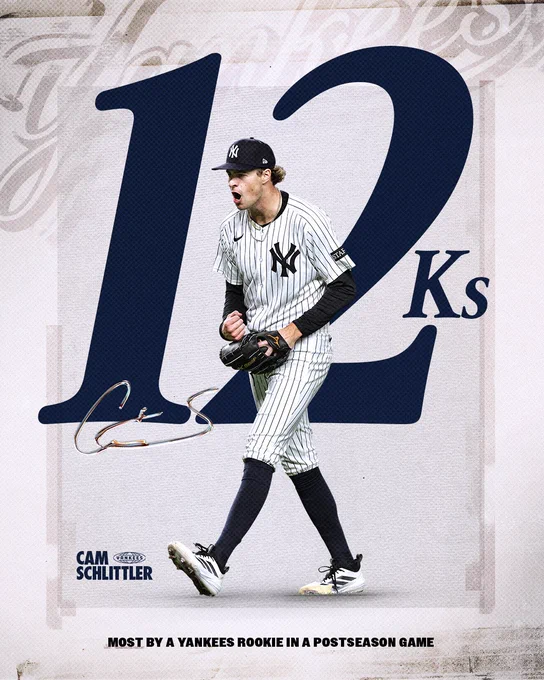 Cam Schlittler: 12 Ks = Most by a Yankees Rookie in a postseason game. 