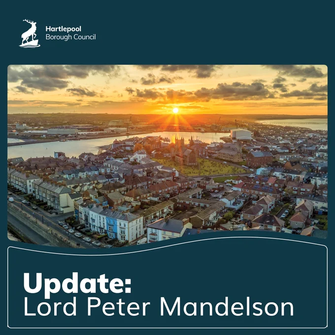 Councillors have voted to withdraw the Honorary Freedom of the Borough of Hartlepool granted to Lord Peter Mandelson.

All councillors at a Full Council meeting on Thursday voted for a motion, and official records will be updated.

More information ➡️ https://www.hartlepool.gov.uk/news/article/122/lord-peter-mandelson-s-civic-honour-withdrawn