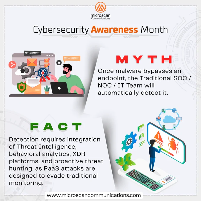 Most organizations still rely on traditional SOC or NOC or IT teams to catch every threat. 

But here’s the truth: 

Fileless malware operates in memory, abuses legitimate processes, and slips past traditional defenses. 

The only way to fight it? 

• Behavioral analytics 
• In-memory forensics 
• Continuous threat hunting 

This Cybersecurity Awareness Month, move beyond myths and embrace smarter defense strategies. 