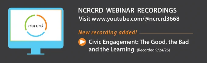 Image of a computer screen and text that shares that a new recording on the NCRCRD YouTube channel https://youtu.be/4-Dtwx-Ah6s