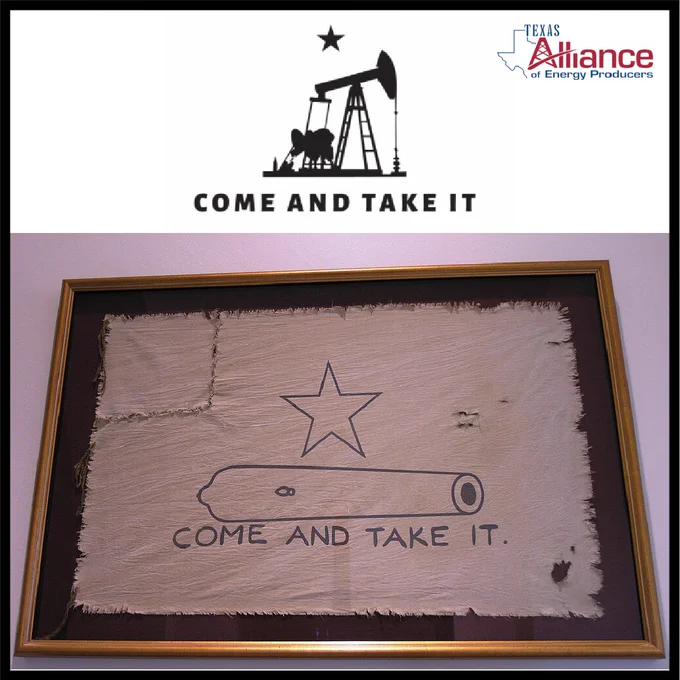 Replica of the Come and Take It Flag Hanging at the Texas State Capitol

Daniel Mayer, CC BY-SA 3.0 <http://creativecommons.org/licenses/by-sa/3.0/>, via Wikimedia Commons

https://commons.wikimedia.org/wiki/File:Gonzales_Flag.JPG