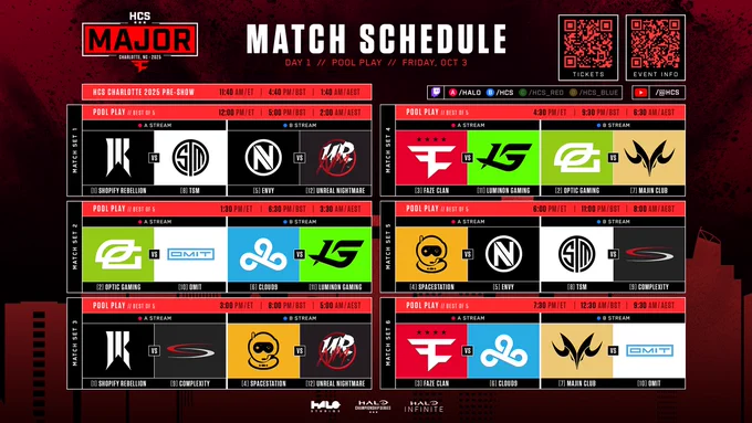 HCS Charlotte Major 2025 - Match Schedule - Day 1 Pool Play