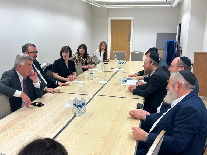 Photograph shows Rt Hon Bridget Phillipson MP, with Mark Ferguson MP, meeting members of the Jewish Community Council in Gateshead, October 2025.